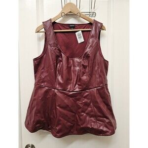 ​NWT Torrid Faux Leather Peplum Top 1X 14-16 Zinfandel Burgundy Sleeveless Edgy
